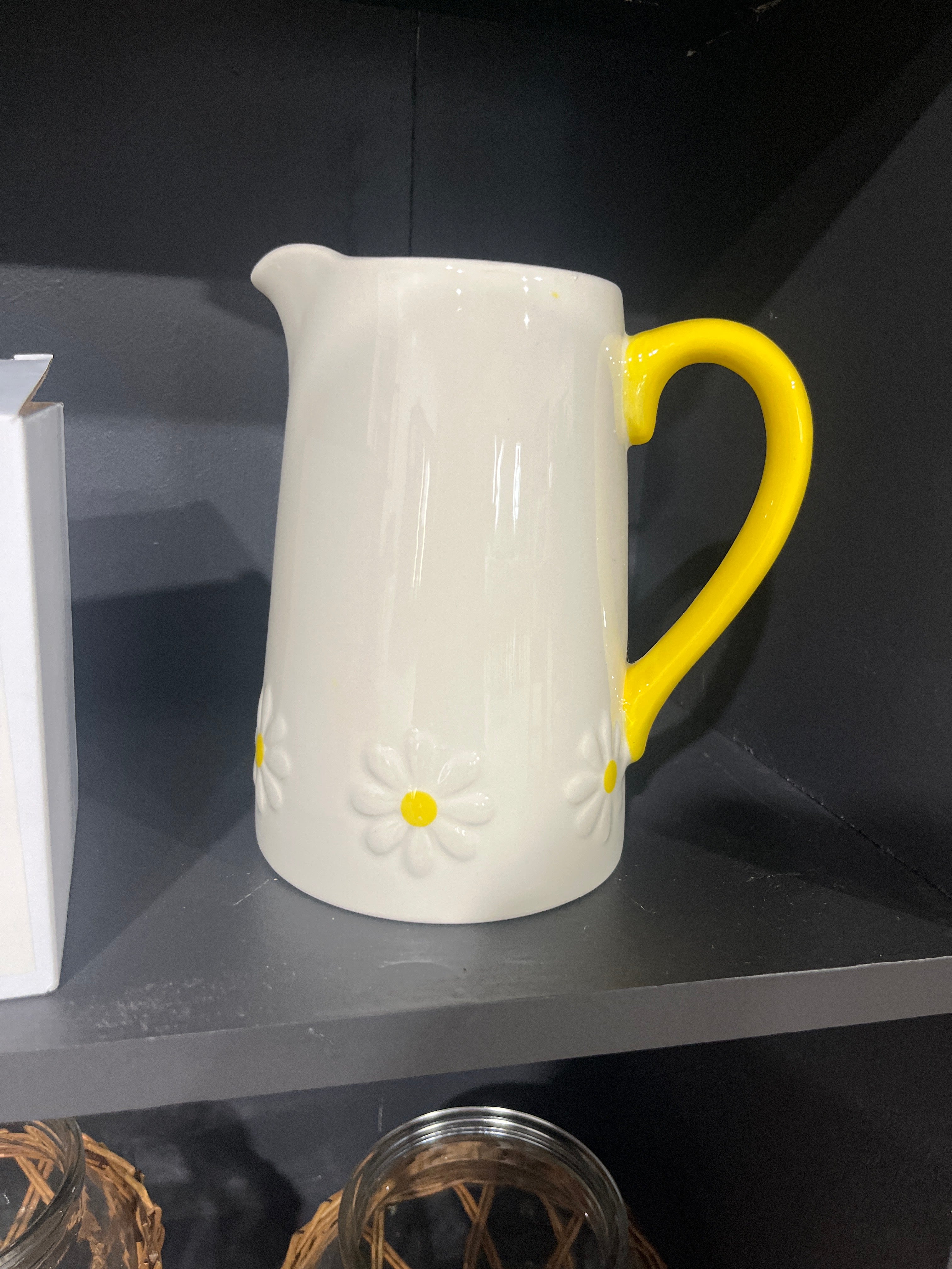Yellow daisy ceramic pitcher