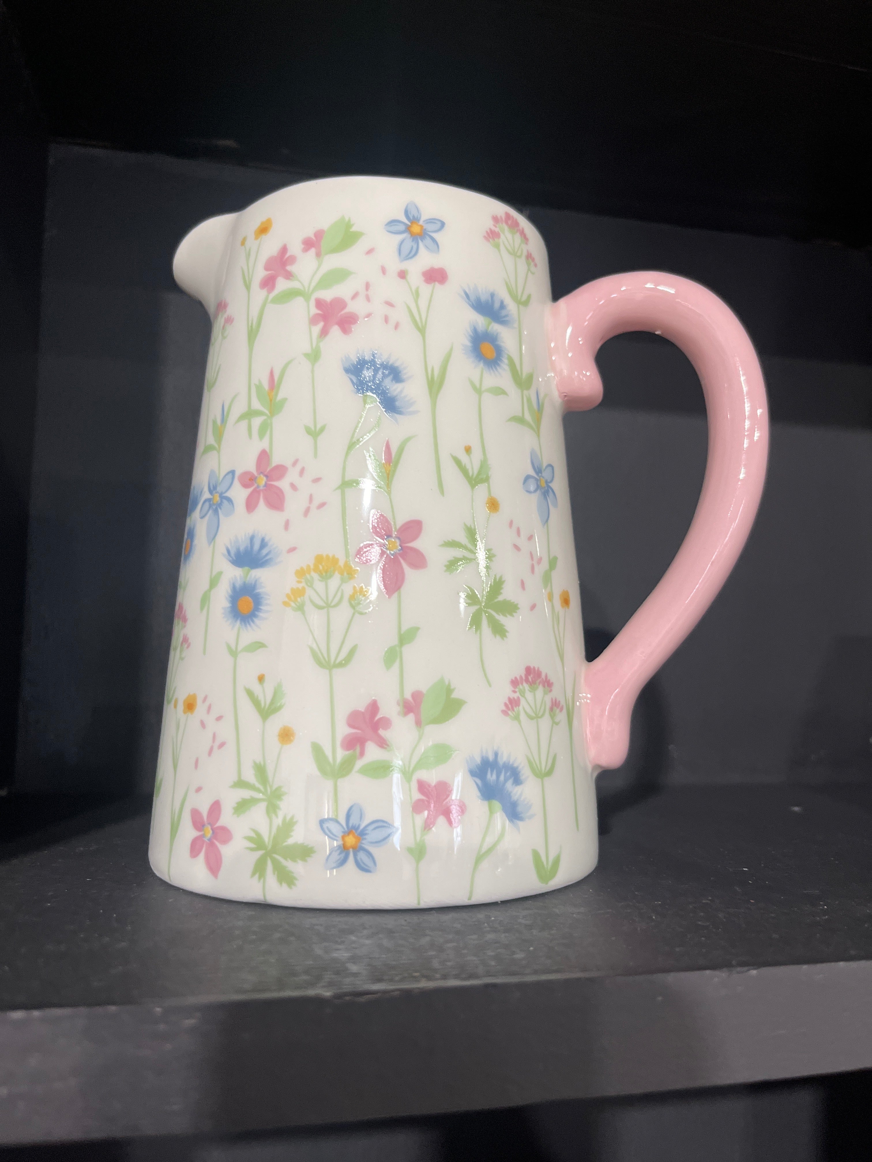 Pink floral ceramic pitcher