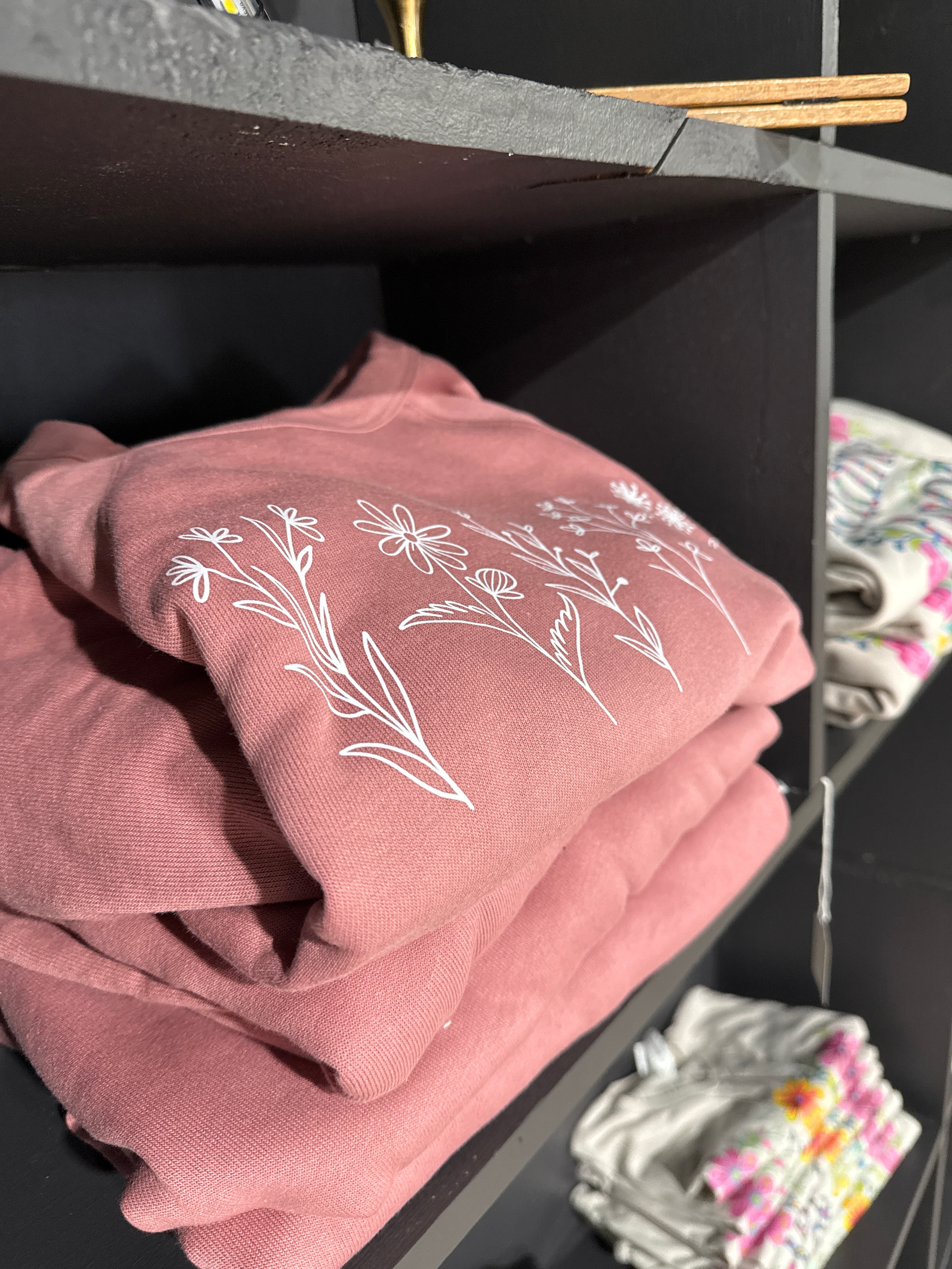 White Floral Print Crew Neck
