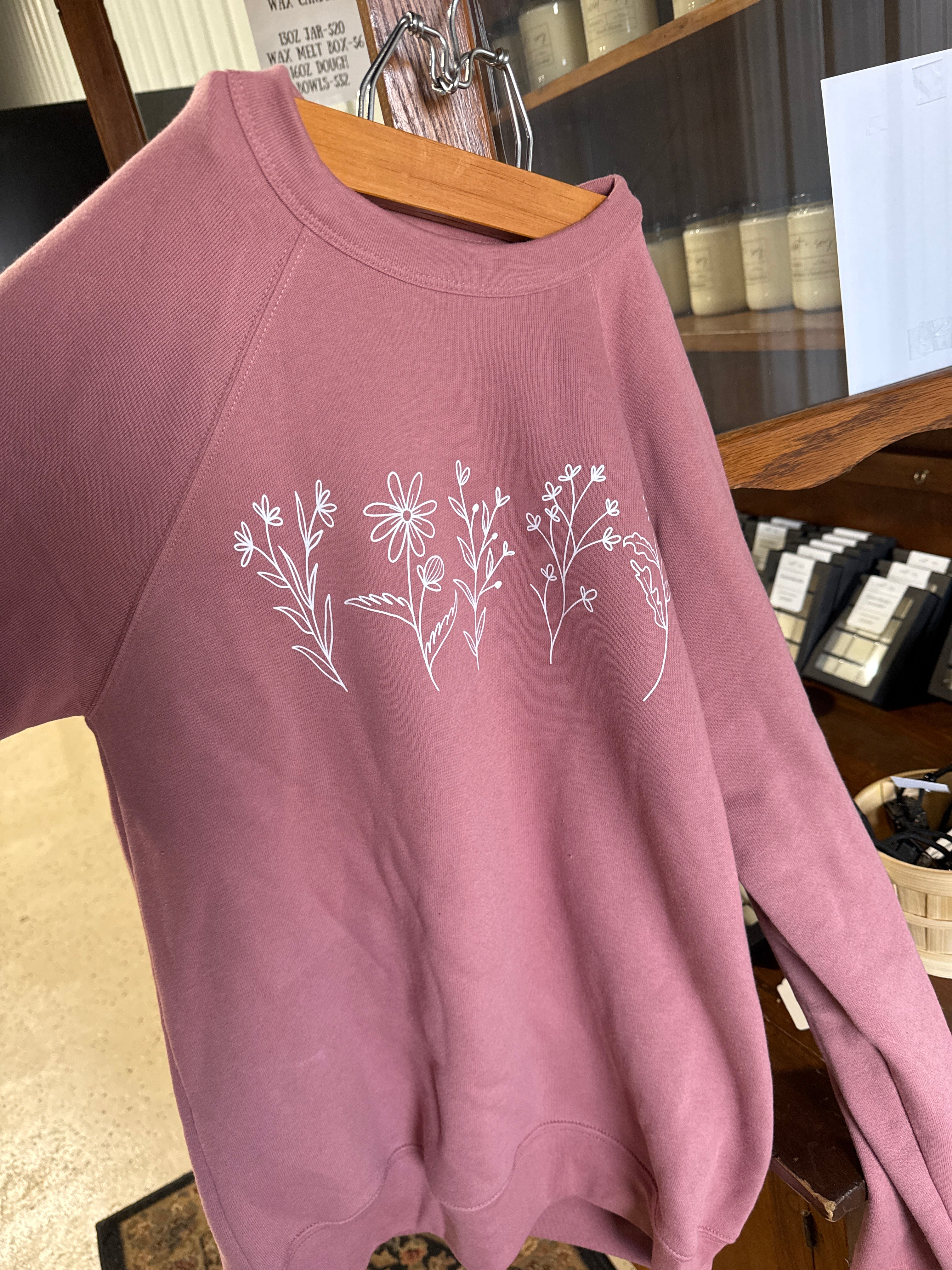 White Floral Print Crew Neck