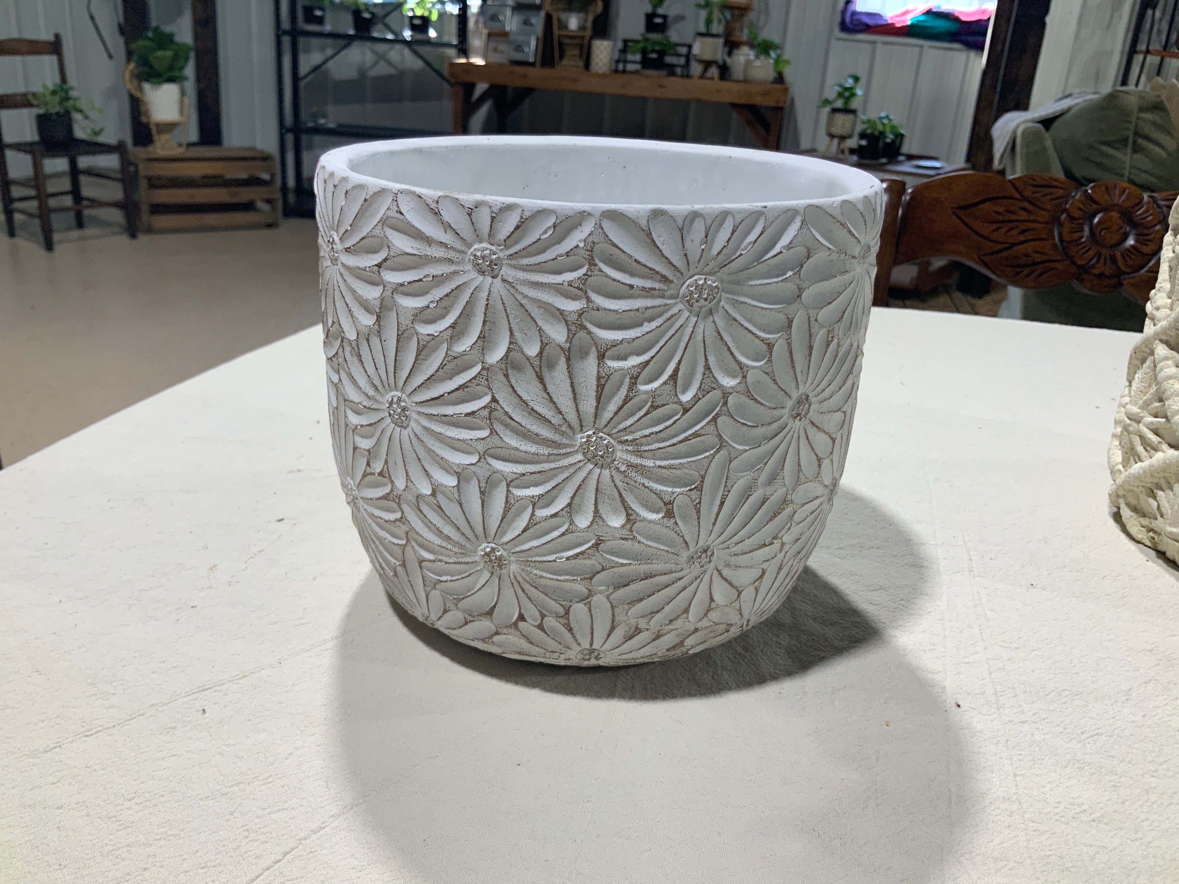 White daisy round planter
