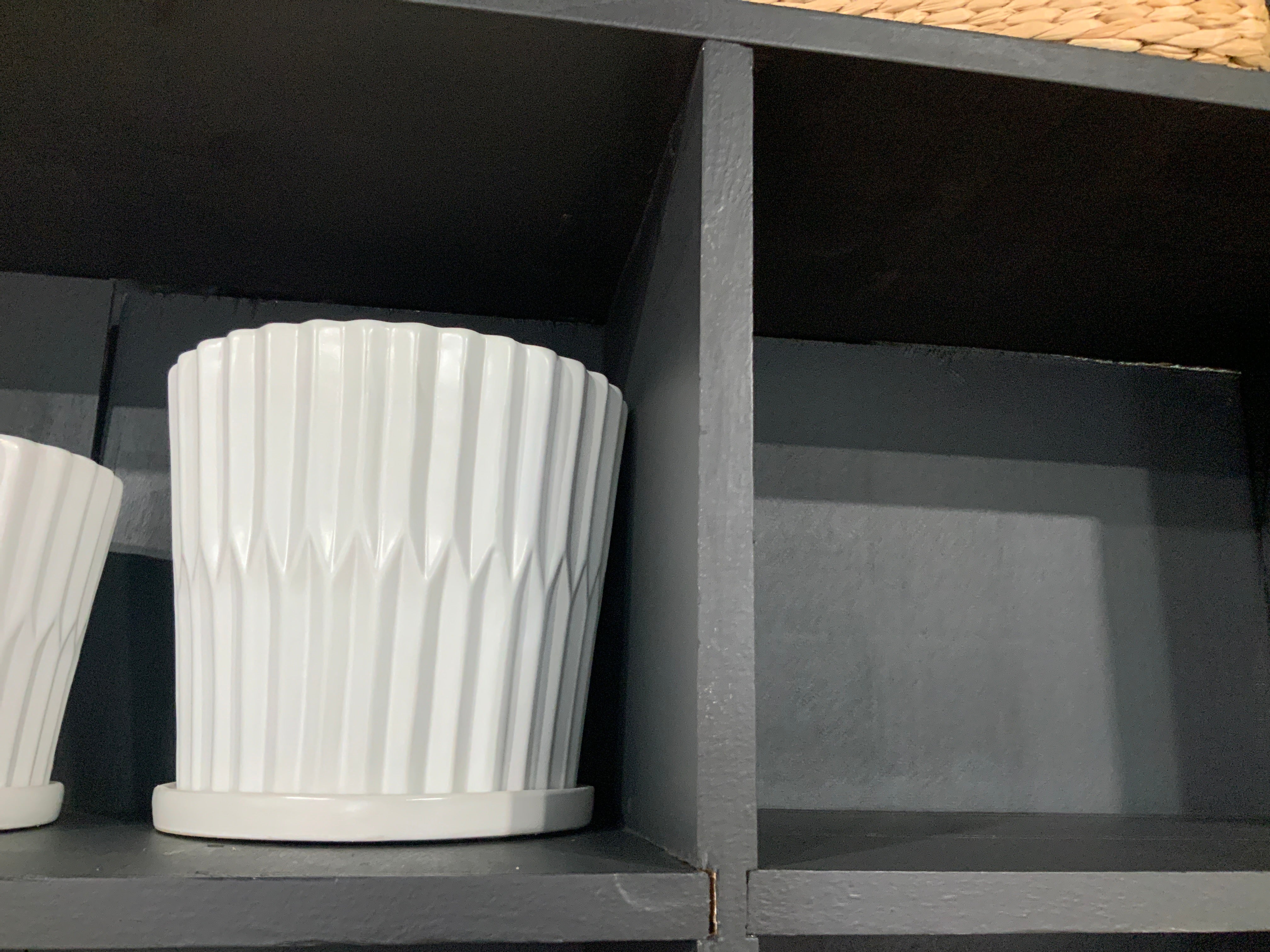 Large White Ribbed Planter