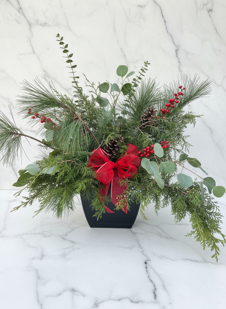 Evergreen porch pot