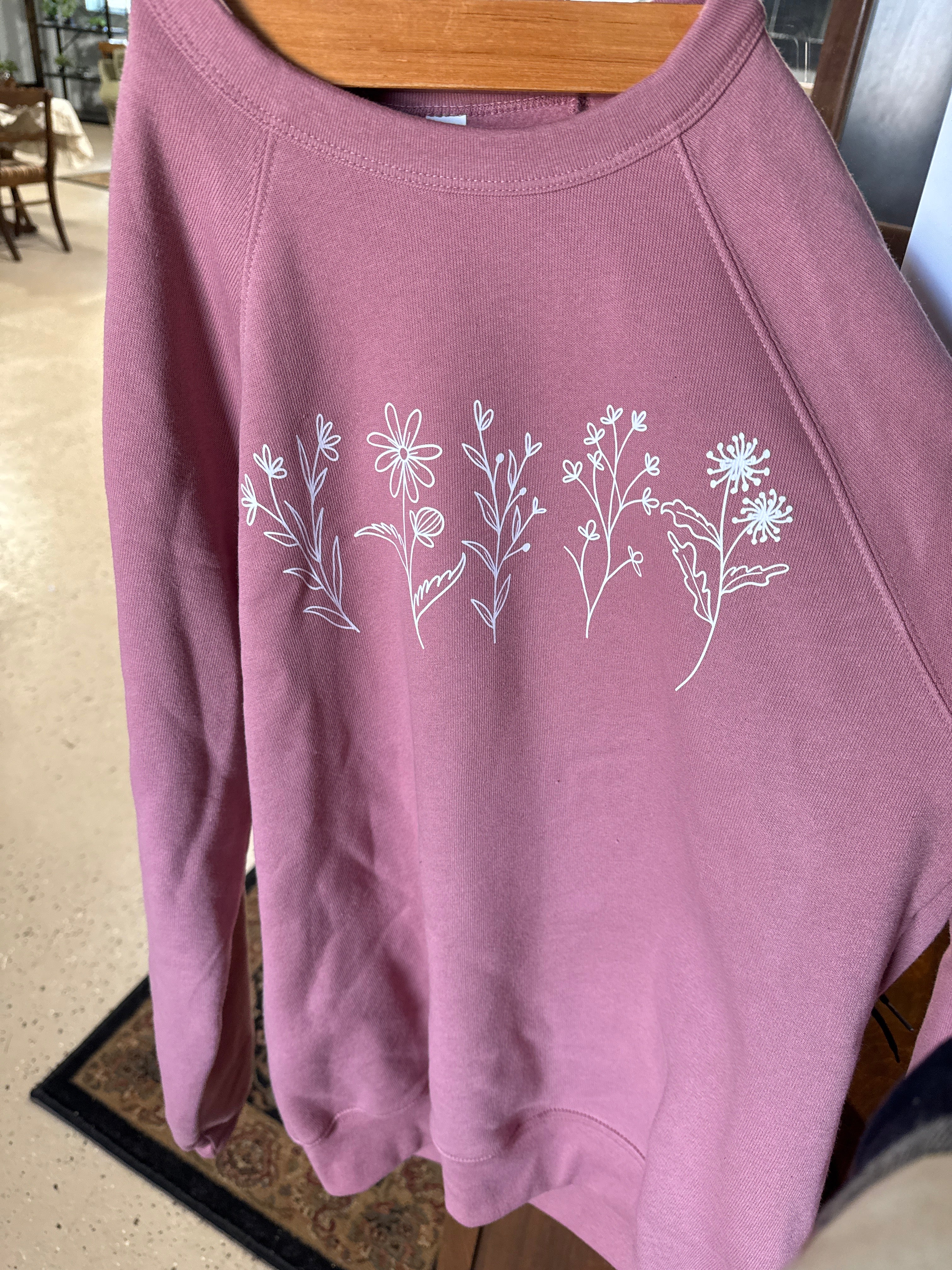 White Floral Print Crew Neck