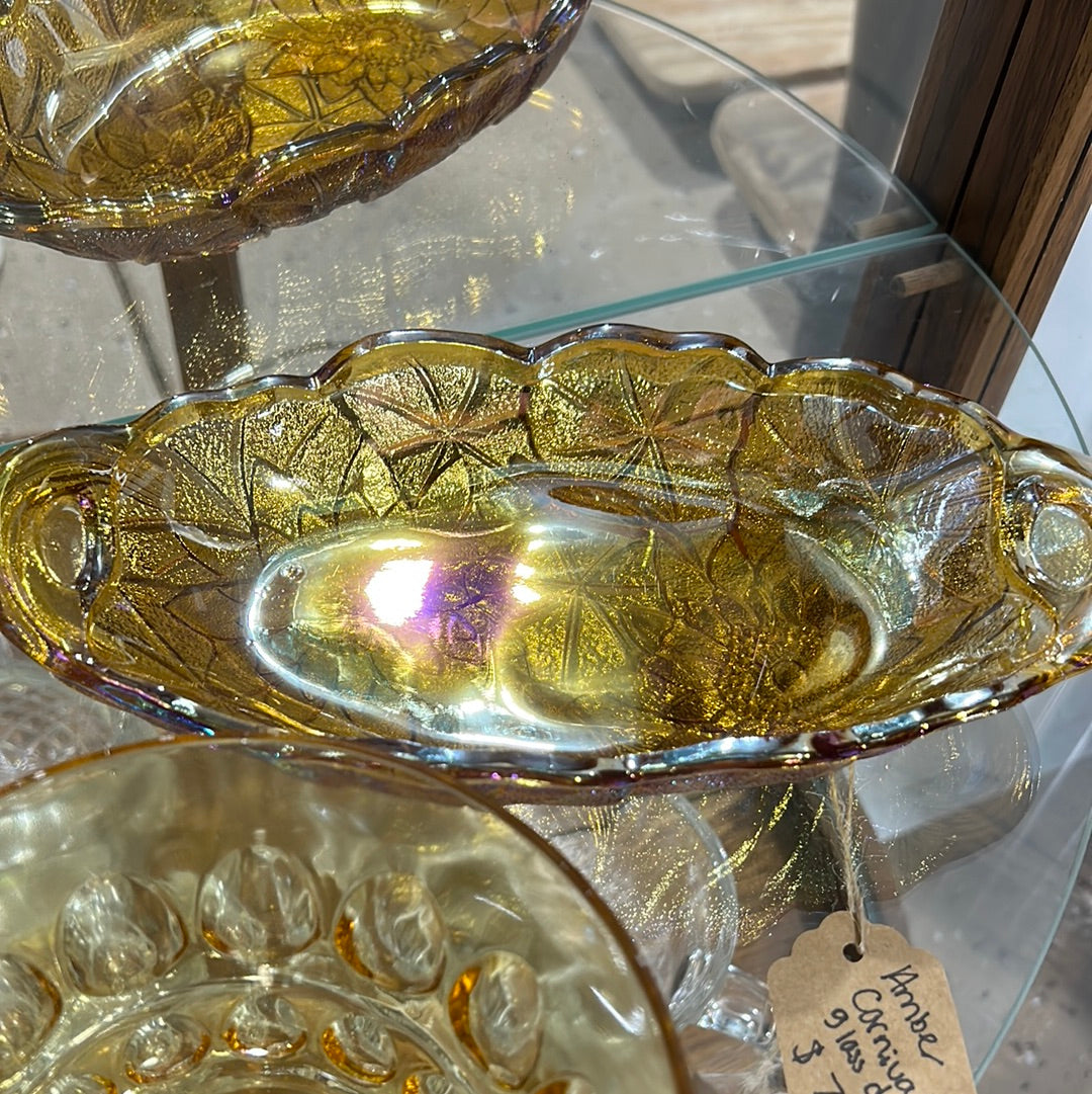 Amber Carnival Glass Dish